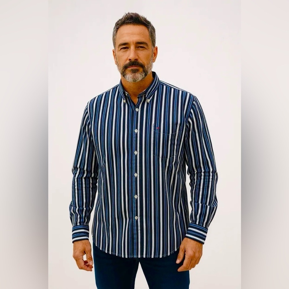 TOMMY HILFIGER XXL Blue Black White Striped Oxford Shirt R $89